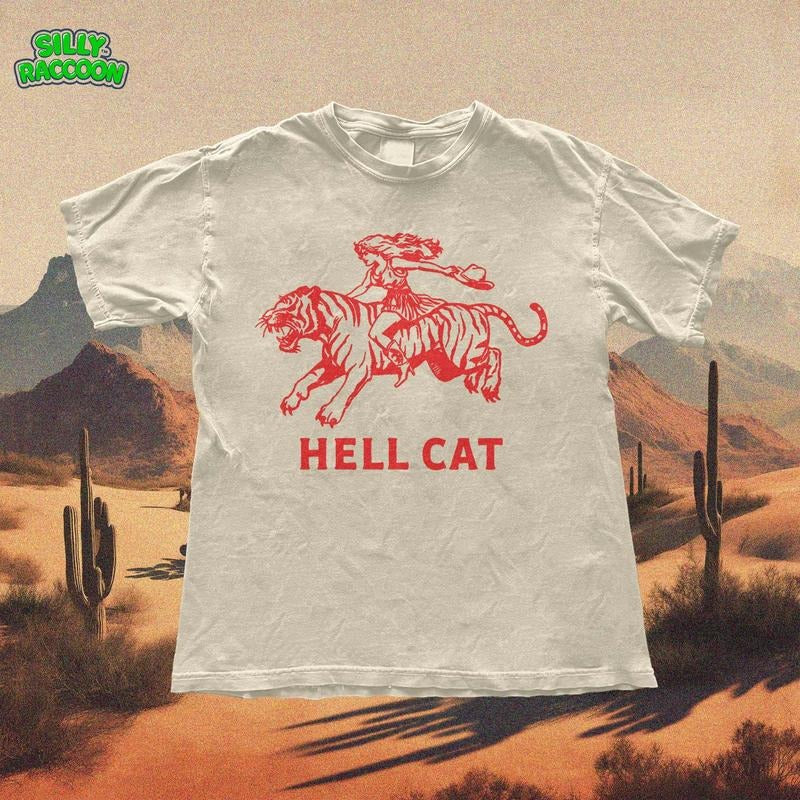 Vintage Cowgirl Hell Cat T-Shirt, Retro Cowgirl Western Shirt, Aesthetic Tee Hoodie, Sweatshirt | UrbanDripWear.com