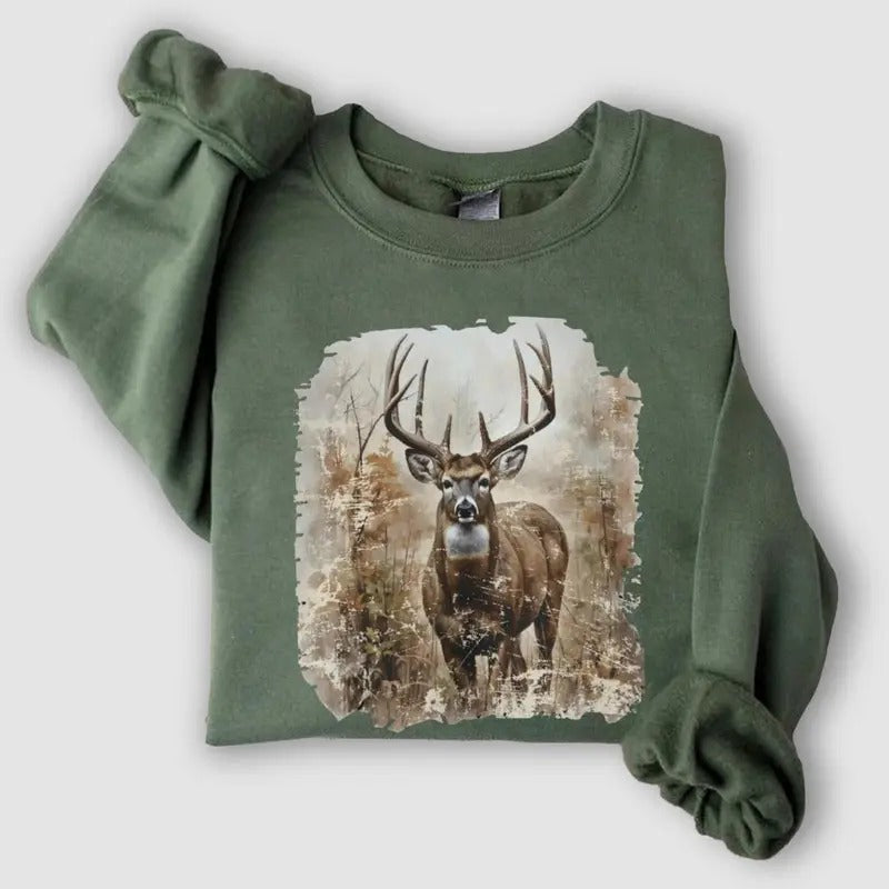 Vintage Deer Sweatshirt, Retro Deer Sweatshirt, Vintage Buck Crewneck, Hunting Camo, Animal Lover, Fall Sweatshirt,...