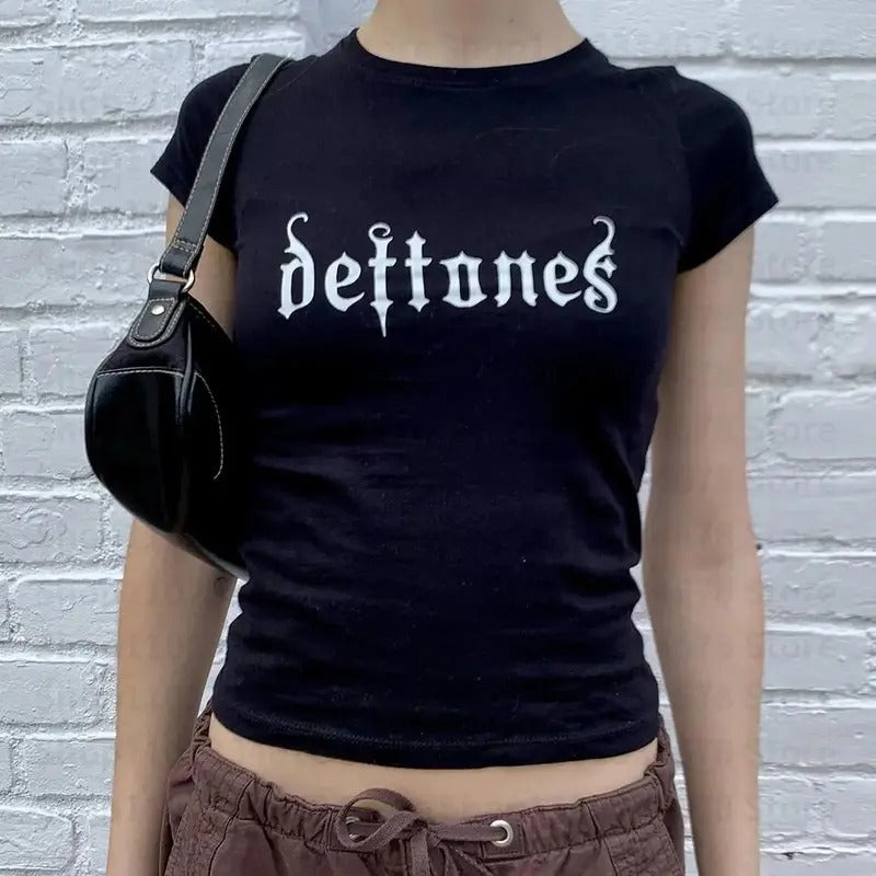 Vintage Deftones Graphic Baby Tee, Retro Women's T-Shirt, Punk Streetwear, Emo Girl Tops, Grunge 2000s, Gift For...
