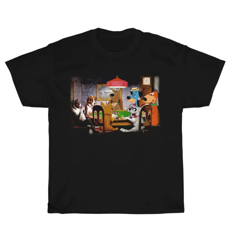 Vintage Dog Playing Poker Graphic Unisex T-shirt, Funny Poker Graphic Tee Gift For Boyfriend Menswear Top Streetwear...