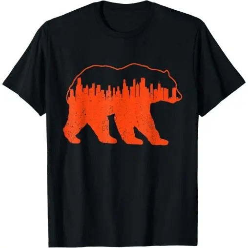 Vintage Downtown Chicago City Skyline Walking-Bear Novelty T-Shirt Made in USA Hoodie, Sweatshirt | UrbanDripWear.com