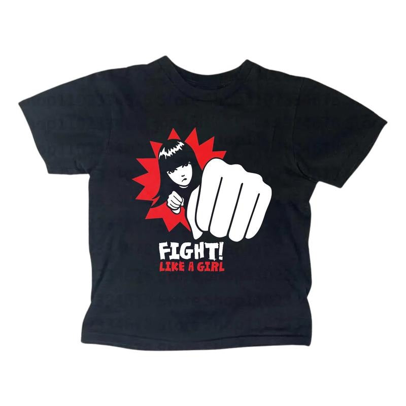 Vintage Fight Like A Girl Baby Tee, Gothic Emo Girl Top, Y2k Top Women Streetwear, Grunge 2000s, Women Fitted T-Shirt,...