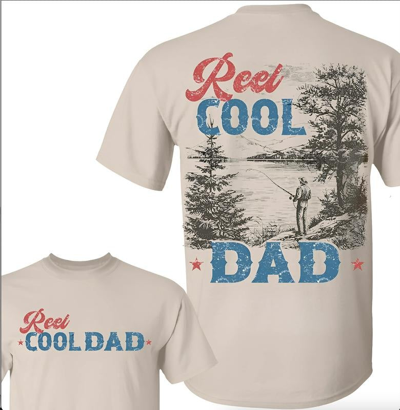 Vintage Fishing Reel Cool Dad 2 Sided Graphic Tee, FatherHood Funny Dad Shirt, Father Day Gift, Fishing Outdoors Gift...