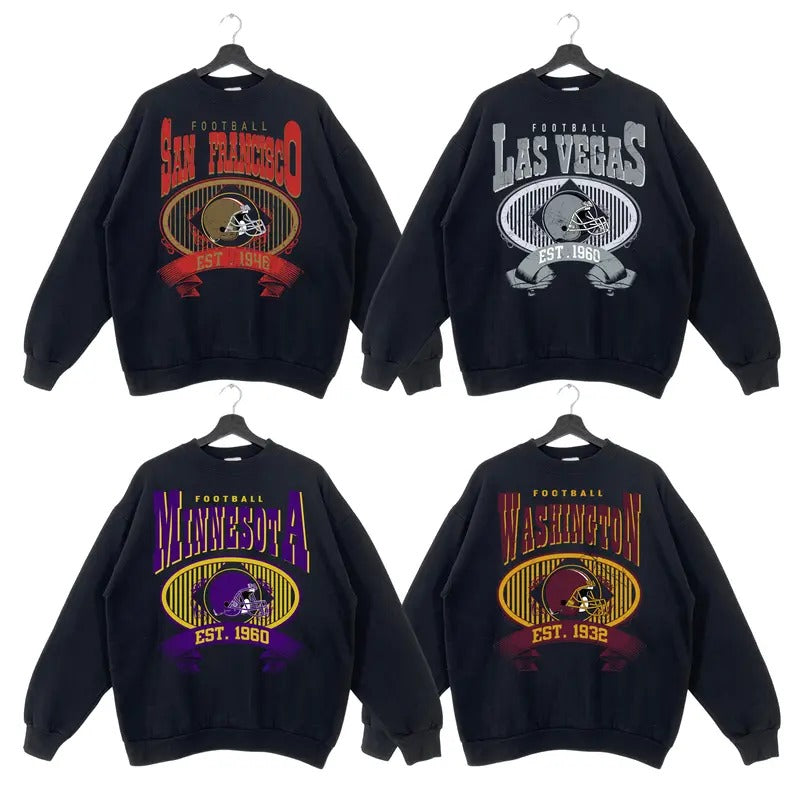 Vintage Football Sweatshirt Black Color, Retro Football Crewneck Sweatshirt, Football Fan Gift Sweatshirts T-Shirts, Hoodie
