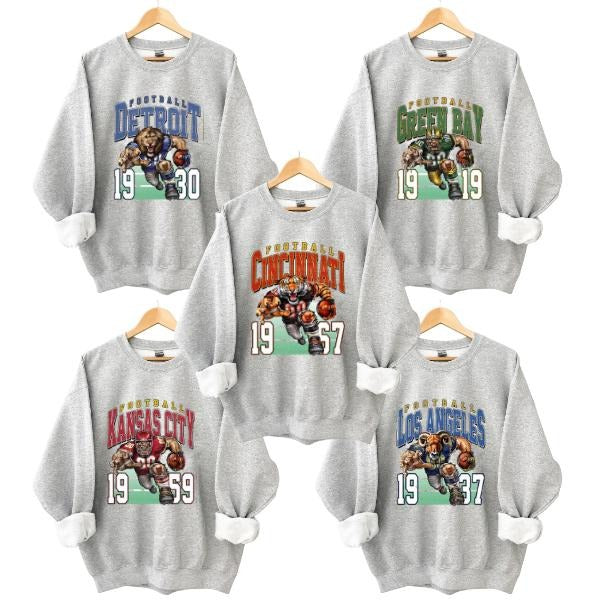 Vintage Football Sweatshirt, Hometown Pullover, Ash Grey All Team Football Sweatshirt, Unisex Sweatshirt T-Shirts, Hoodie