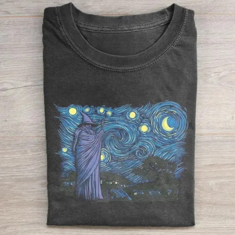 Vintage Gandalf Van Gogh The Starry Night Parody Graphic Tee - The Lord of The Rings Shirt