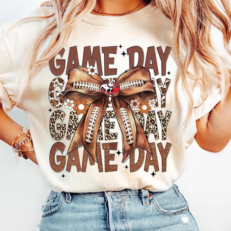 Vintage Georgia Football Coquette Bow Game Day Shirt, Gameday Women's Sweatshirt Cotton Fit Top Womenswear Embroidered...