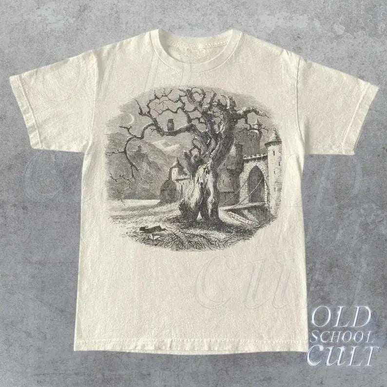 Vintage Gothic Dark Art T-Shirt, Retro Gothic 90s Shirt, Horro Graphic Shirt, Dark Art Castle Tee, Dark Academia Shirt,...