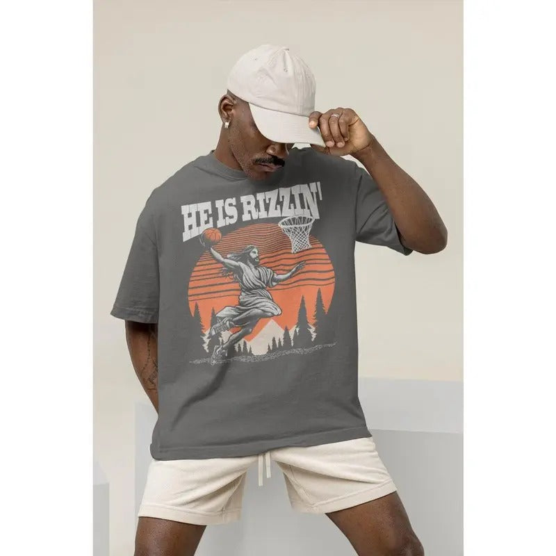 Vintage He Is Rizzin' Shirt ,Jesus Playing Basketball Shirt,Funny Jesus Shirt,Jesus Gifts,Christian Funny Shirt,Easter...