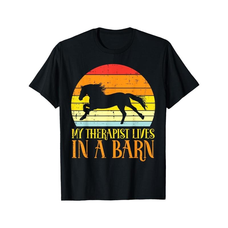 Vintage Horse Print Cotton T-Shirt for Men