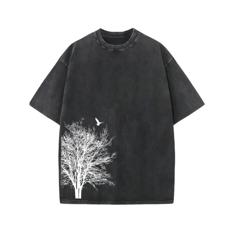 Vintage-Inspired Cotton T-Shirt with Distressed Washed Look & Eye-Catching Graphic Print