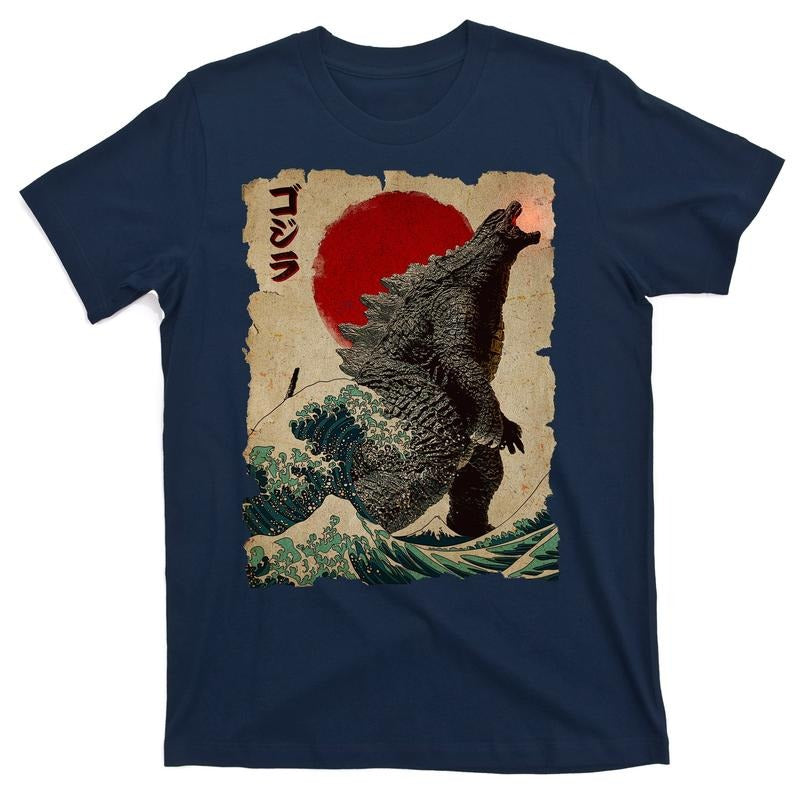 Vintage Japanese Godzilla Great Wave Poster T-Shirt Hoodie, Sweatshirt | UrbanDripWear.com