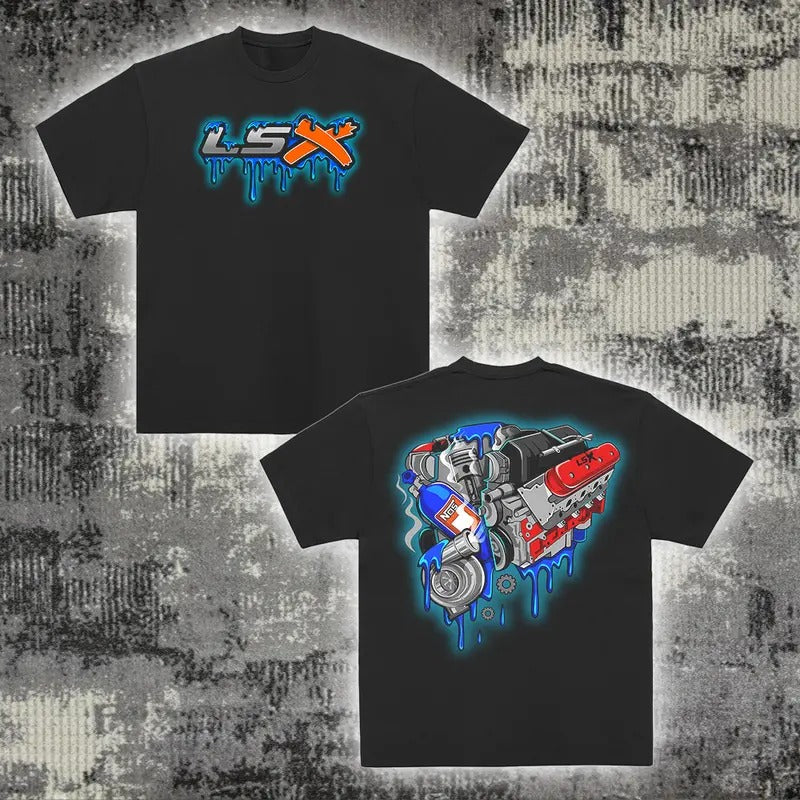 Vintage LSX GLOW Shirt - Old School Cotton Crewneck 2-Sided Graphic Tee for Men, Classic Chevy Gift, Truck Shirt, Cotton...