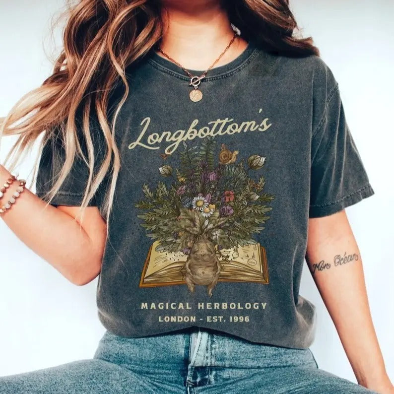 Vintage Longbottom's Magical Herbology Unisex Shirt Comfort Colors Tee Dark Botanical Mandrake Longbottom Potter Tshirt...