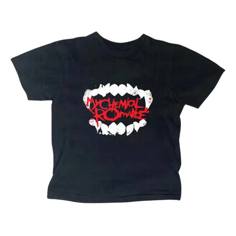 Vintage My Chemical Romance Baby Tee, Punk Rock Gothic Emo Girl Tops, Casual Cotton Short Sleeve Women's Fitted T-Shirt