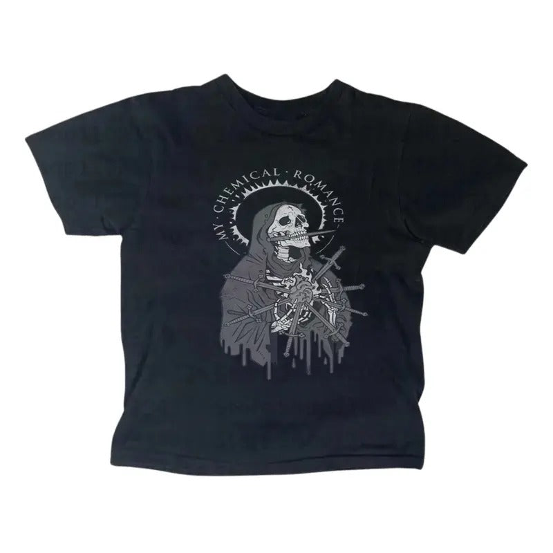 Vintage My Chemical Romance Baby Tee, Punk Rock, Gothic Emo Girl Tops, Scene Clothing 2000s, Casual Cotton Short Sleeve,...