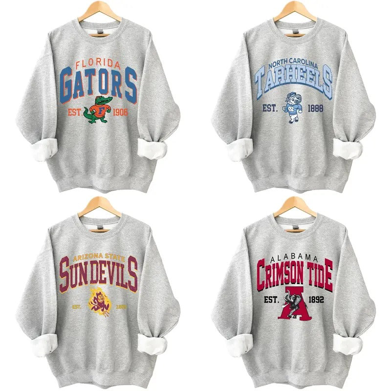 Vintage NCAA All University Sweatshirt, Game Day All Teams NCAA Crewneck, Classic Sport Sweater, Gifts For Fans, Ash Grey...
