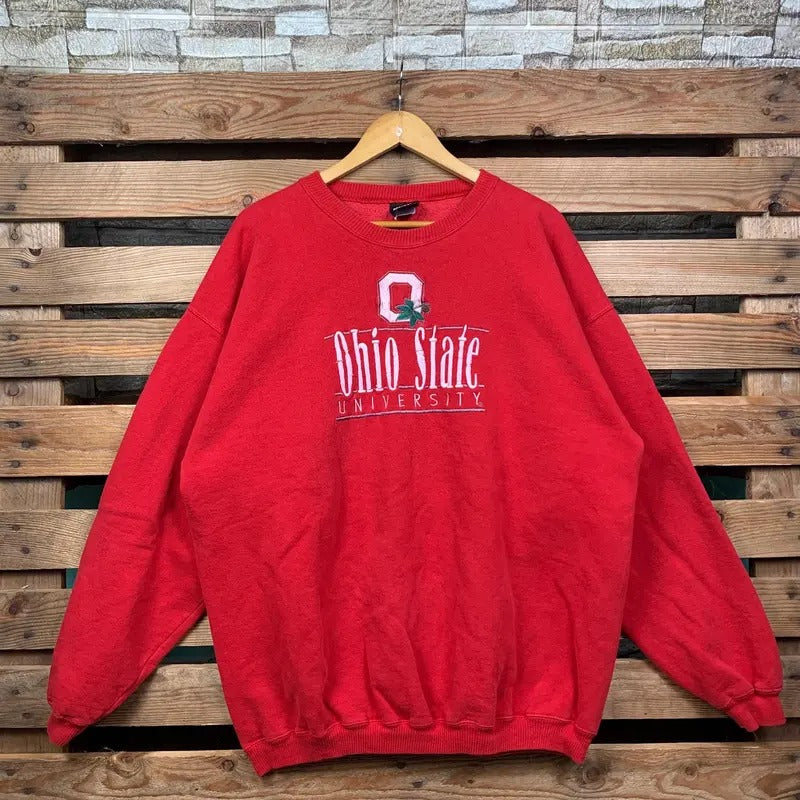 Vintage Ncaa Ohio State Sweatshirt Ohio State Pullover Sweater Ohio State Crewneck Jumper Ohio State Embroidery Logo Red...