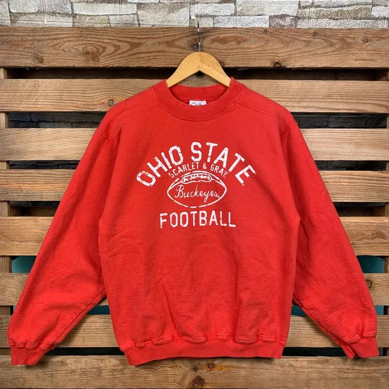 Vintage Ncaa Ohio State Sweatshirt Ohio State Pullover Sweater Ohio State Crewneck Jumper Ohio State Graphic Logo Red...