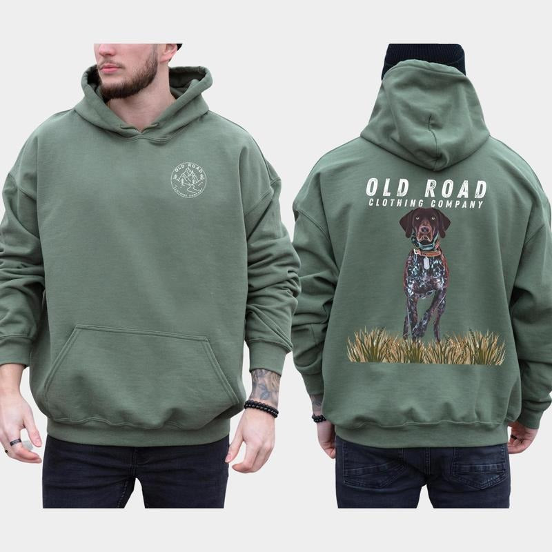 Vintage Old Road German Shorthaired Pointer 2-Sided Hoodie Unisex Mens Best Friend Dog Hunt Sweatshirt, Comfort Colors -...