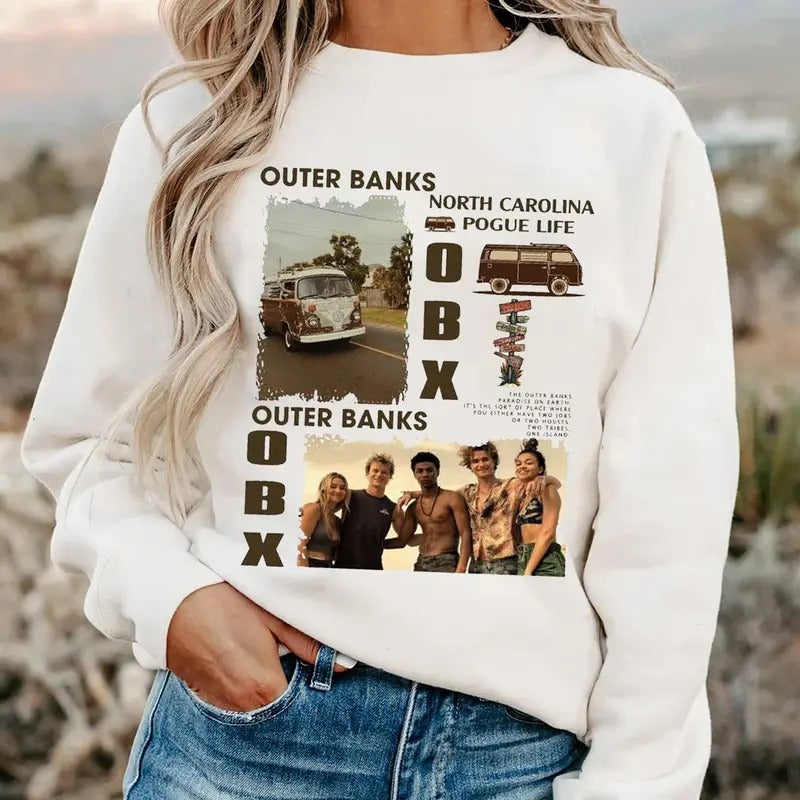 Vintage Outer Banks OBX Pogue Life Sweatshirt - North Carolina Adventure Graphic Tee Featuring Cast