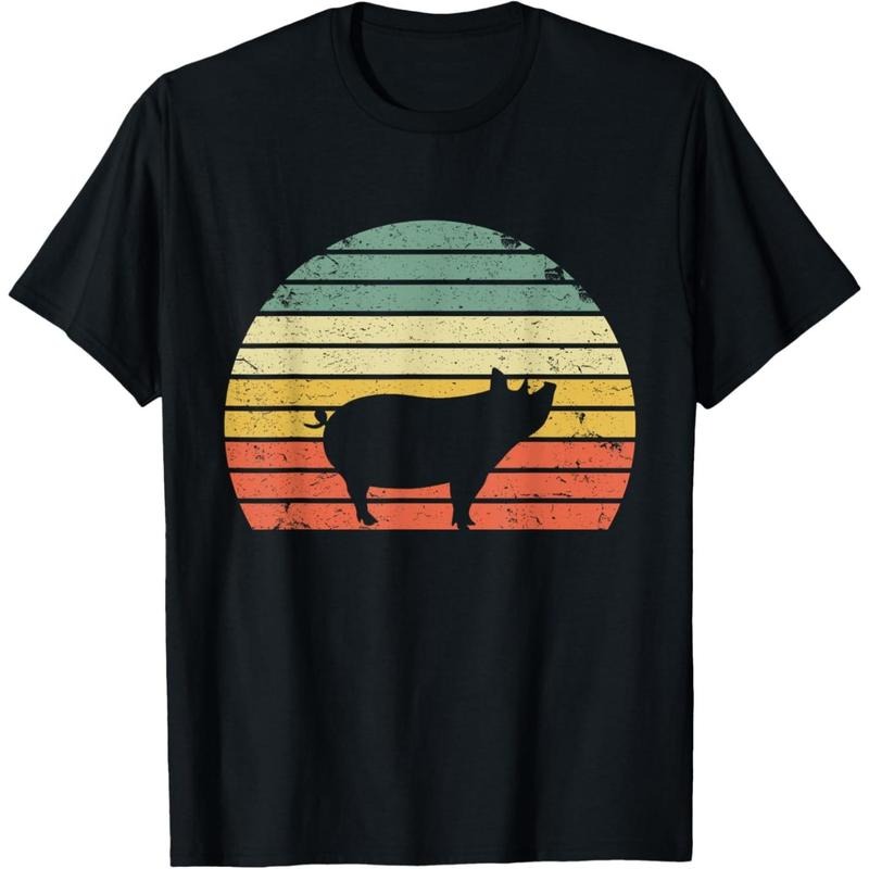 Vintage Pig Shirt Retro Sunset Colors Silhouette Pig T-Shirt made in usa Hoodie, Sweatshirt | UrbanDripWear.com
