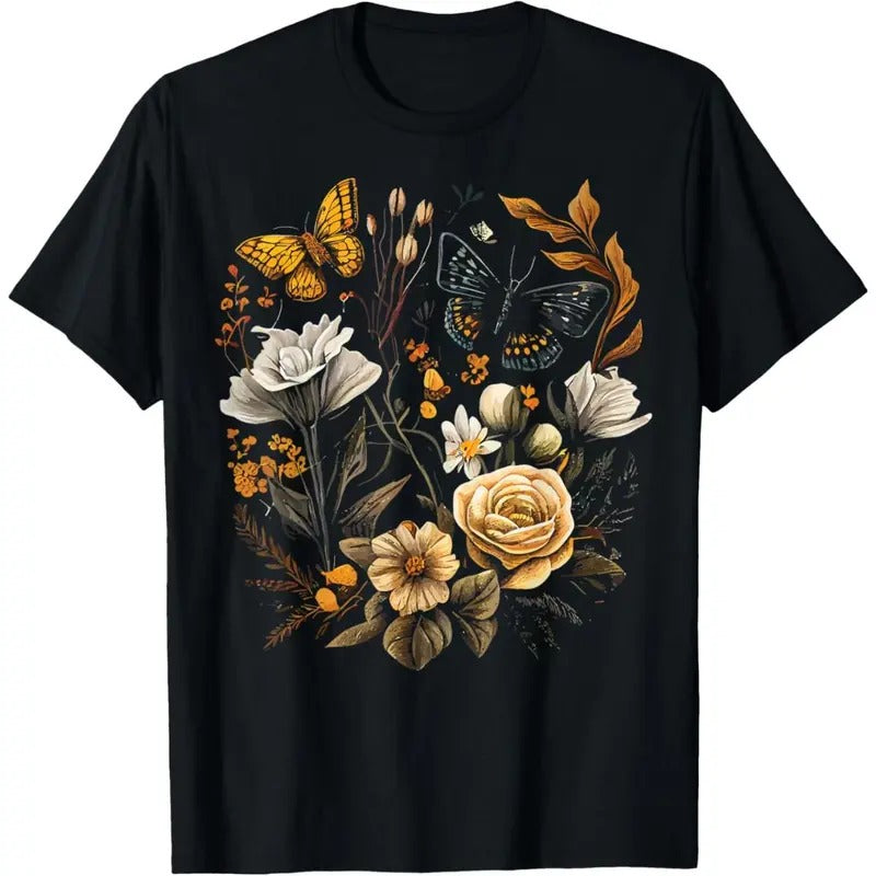 Vintage Pressed Flowers Butterflies Floral Boho Wildflowers T-Shirt made in usa Hoodie, Sweatshirt | UrbanDripWear.com