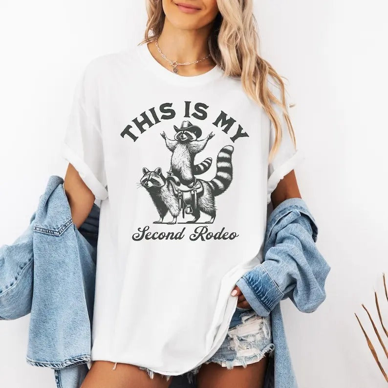 Vintage Raccoon Tshirt Funny Western Meme Shirt Retro 90s Graphic Tee My Second Rodeo Shirt Silly Trash Panda Top Weird...
