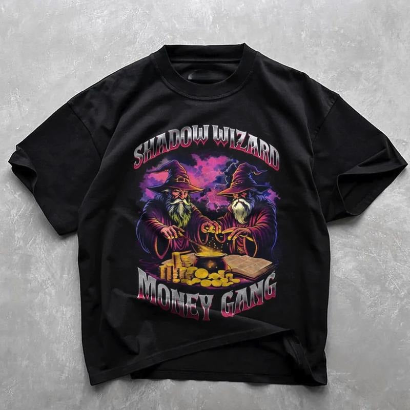 Vintage Shadow Wizard Money Gang Meme Graphic T-shirt, Funny Meme Graphic Tee Gift For BoyfrIend Girlfriend