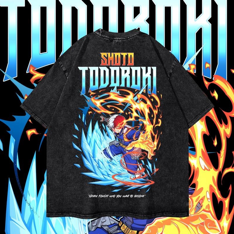 Vintage Todoroki Dyenomite Mineral Wash Shirt, My Hero Academia Shirt, Unisex Anime T-Shirt, Streetwear & Gym Style,...