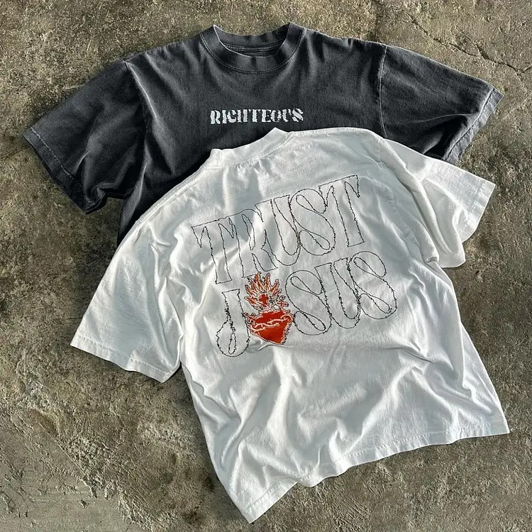Vintage Trust Jesus Graphics Printed Cotton T-Shirt graphic  tee Crewneck Menswear Hoodie, Sweatshirt | UrbanDripWear.com