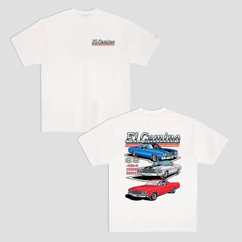 Vintage Vibe 2 Sides Chevy El Camino T-Shirt Men's Cotton Tee Old School Tee Gift for Him Classic Car Casual Menswear...