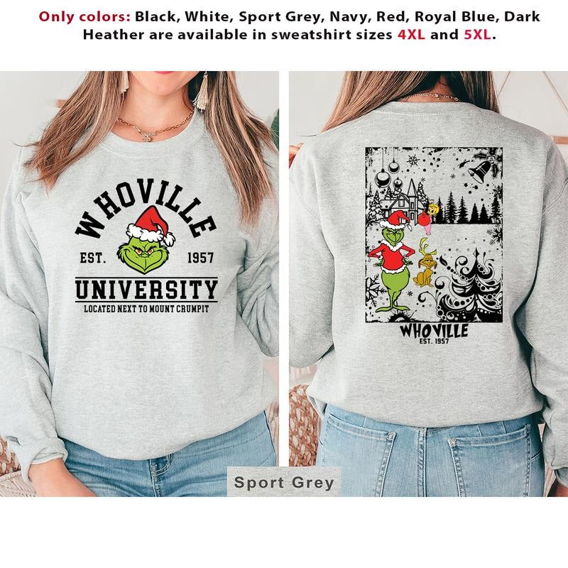 Vintage Whoville University Grinch Christmas Crewneck Sweatshirt, Hoodie, T-shirt | UrbanDripWear.com
