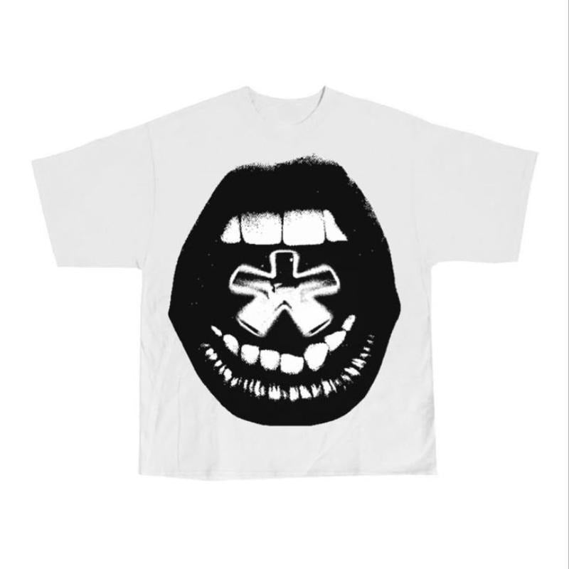 Vintage Y2K Harajuku New T-shirt Graphic Printing Cotton Top Men And Women Gothic Big Mouth Pattern Street Casual T-Shirt...