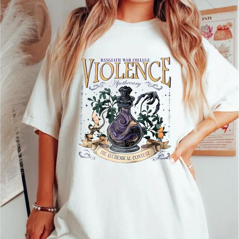 Violence Apothecary T Shirt, Basgiath War College, Fourth Wing Shirt, Violet Sorrengail Dragon Rider Xaden Riorson...