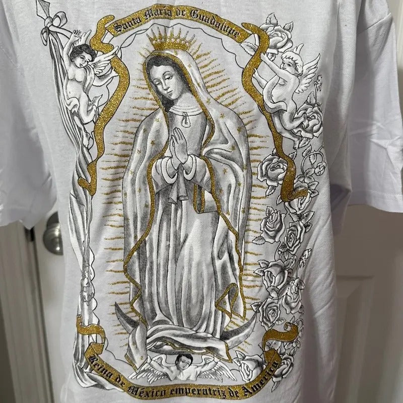 Virgencita changing colors t-shirt White Cotton Hoodie, Sweatshirt | UrbanDripWear.com