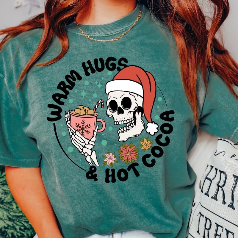 WARM HUGS AND HOT COCOA T-SHIRT (COMFORT COLORS T-SHIRT, CASUAL SHIRT UNISEX, CHRISTMAS CLOTHING, GRAPHIC APPAREL,...