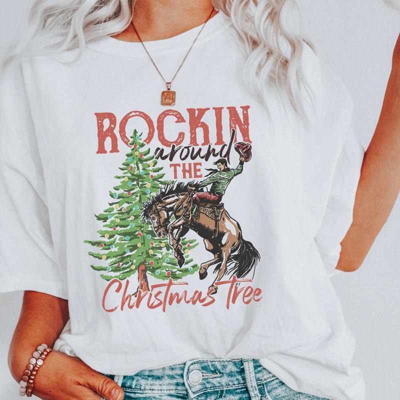 WESTERN ROCKING AROUND #1  T-SHIRT (COMFORT COLORS T-SHIRT, CASUAL SHIRT UNISEX, CHRISTMAS CLOTHING, GRAPHIC APPAREL,...