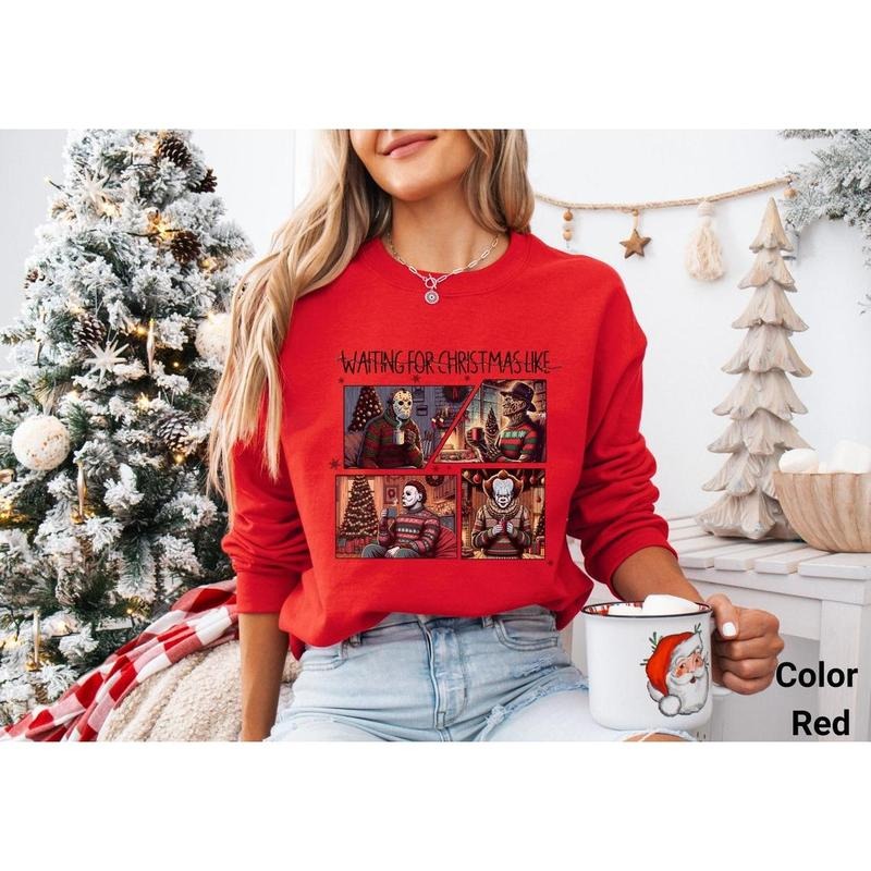 Waiting For Christmas Like Killer Friends Sweatshirt, Have A Killer Christmas, Cute Spooky Christmas Season Sweatshirt,...