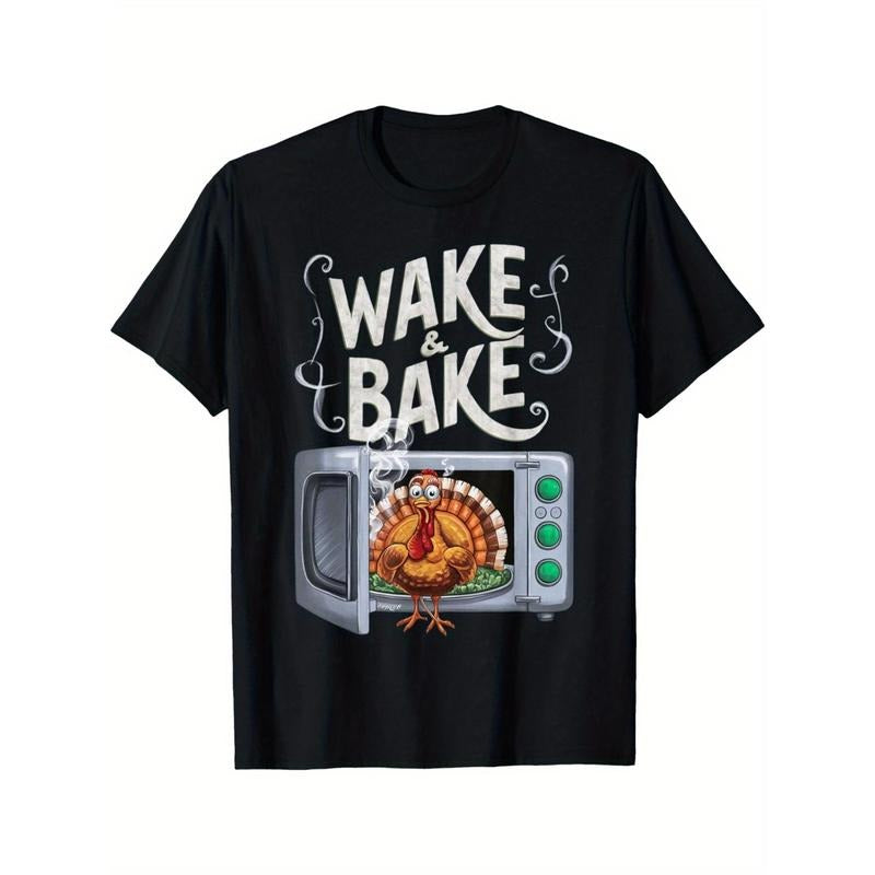 Wake & Bake Turkey Feast Fun Thanksgiving Chef Gift Idea Themed Men's T-Shirt made in usa Hoodie, Sweatshirt