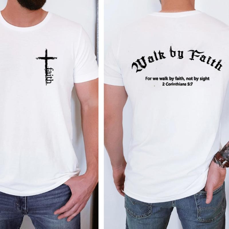 Walk By Faith For We Walk By Faith T-Shirt, graphic tee for Unisex Pure Cotton Fabric Casual Streetstyle Crew Neck Short...