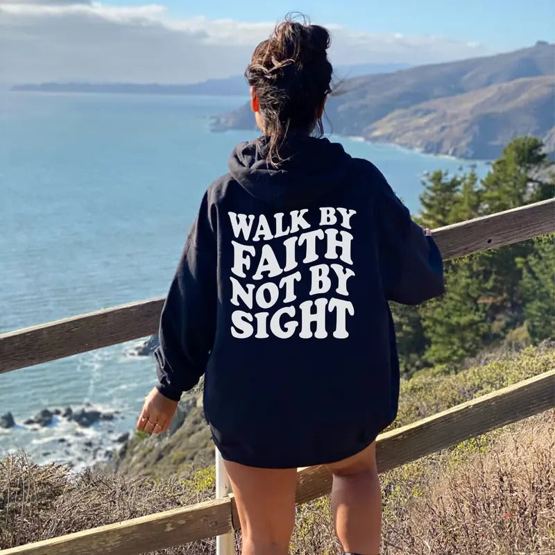 Walk by Faith Christian Hoodie Jesus Hoodie Aesthetic Hoodie Christian Sweatshirt Christian Hoodies Trendy Hoodie Cotton...