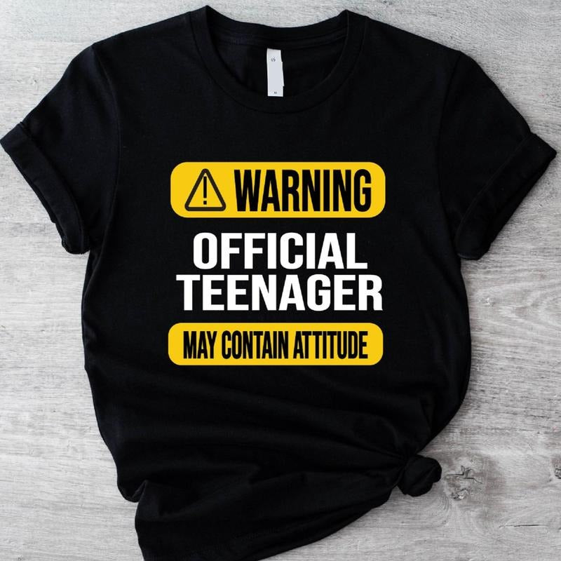 Warning Official Teenager T-Shirt, May Contain Attitude Teenager Gift Shirt, Unisex 13th Birthday Party Tee Hoodie,...