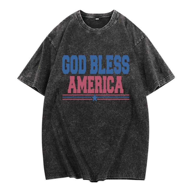 Washed - Look T - Shirt with Bold 'God Bless America' Statement Hoodie, Sweatshirt | UrbanDripWear.com