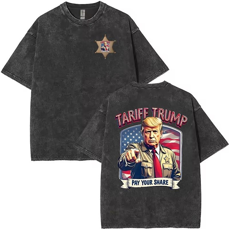 Washed T - Shirt Featuring Tariff Trump Motif: A Blend of Political Statement and American Aesthetics Hoodie, Sweatshirt...