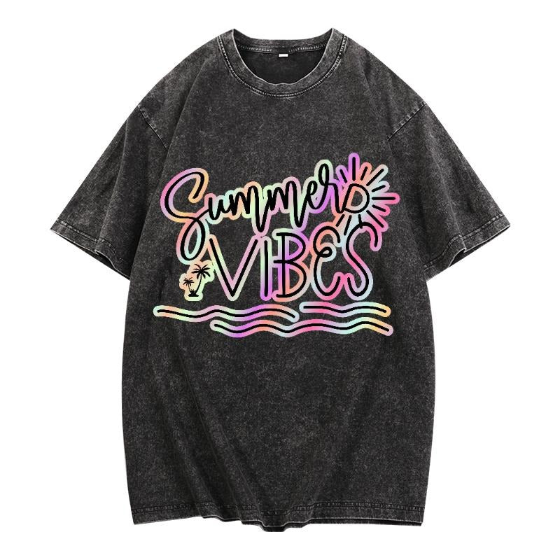 Washed T - Shirt with "Summer Vibes" Design: Fun Graphics for a Sunny and Energetic Look style 02 Hoodie, Sweatshirt |...
