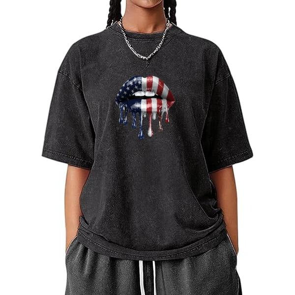 Washed T - Shirt with a Bold and Edgy Patriotic