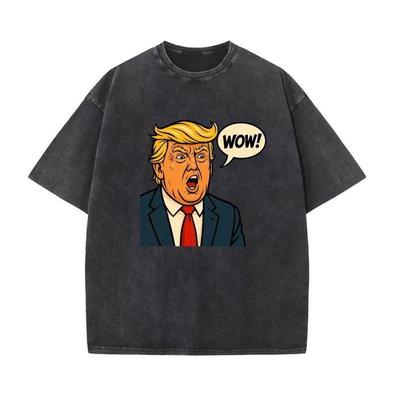 Washed cartoon character T-shirt with red tie and "Wow!" speech bubble Hoodie, Sweatshirt | UrbanDripWear.com
