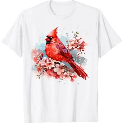 Watercolor Red Cardinal Floral Birdwatching Vintage Birding T-Shirt Made in USA Hoodie, Sweatshirt | UrbanDripWear.com