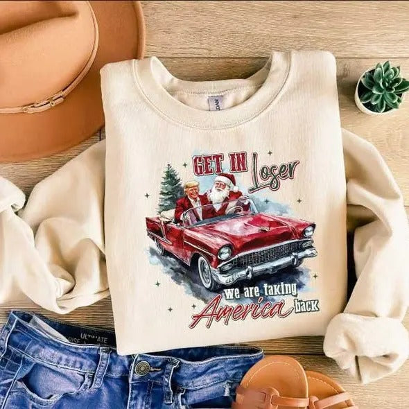 We Are Taking America Back Trump Sweatshirt, Trump Christmas Shirt, Christmas Republican Sweater, Christmas Santa Trump...